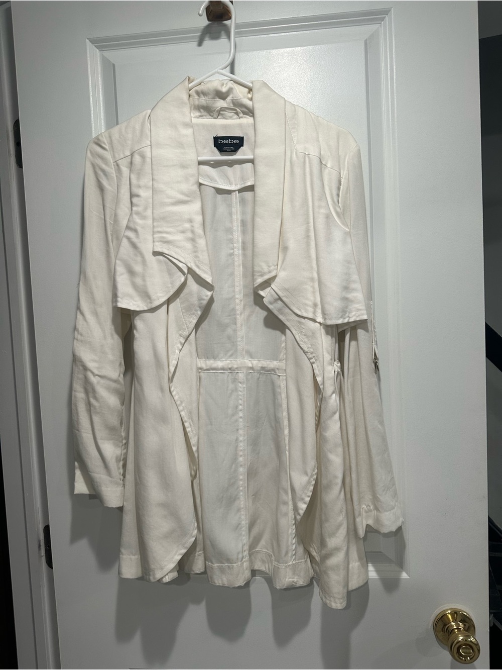 bebe Off-White Draped Open Front Blazer Jacket